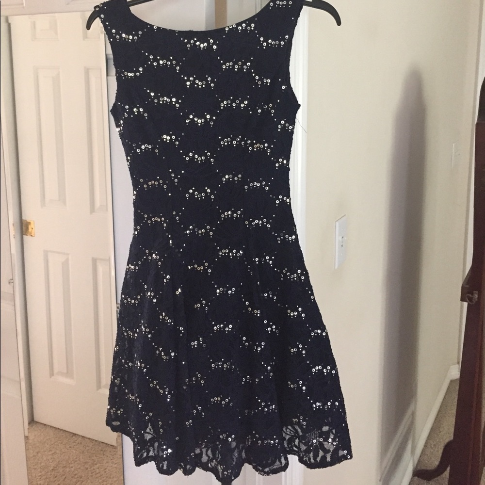 Navy blue silver sequined fully lined dress