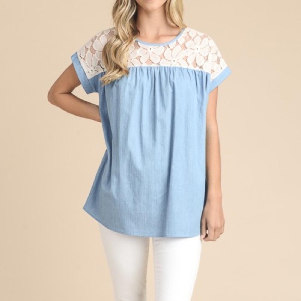 NEW Chambray and Lace Top