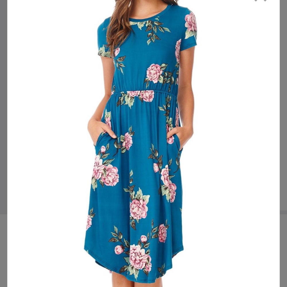 Teal and pink floral dress