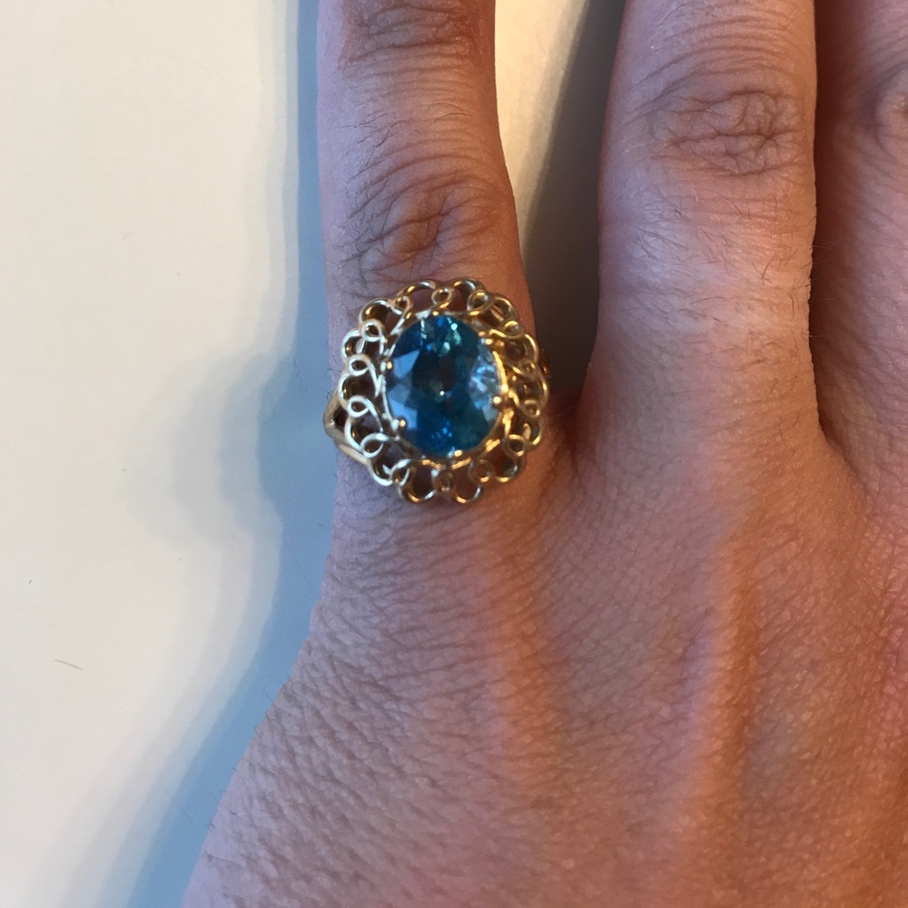 14k yellow gold blue topaz ring