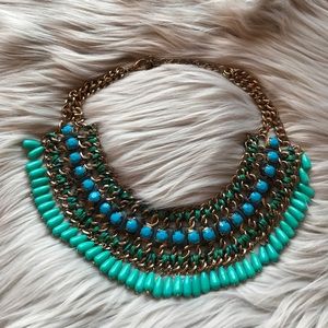 Turquoise blue green Egyptian tribal bib necklace