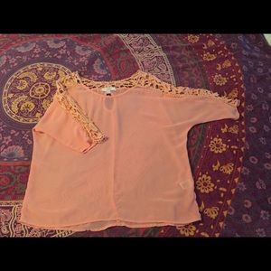 Umgee Sheer Salmon Top with Lace Detail
