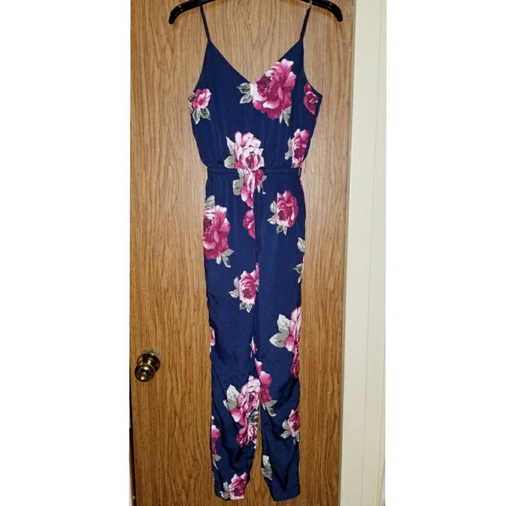 Navy blue floral romper