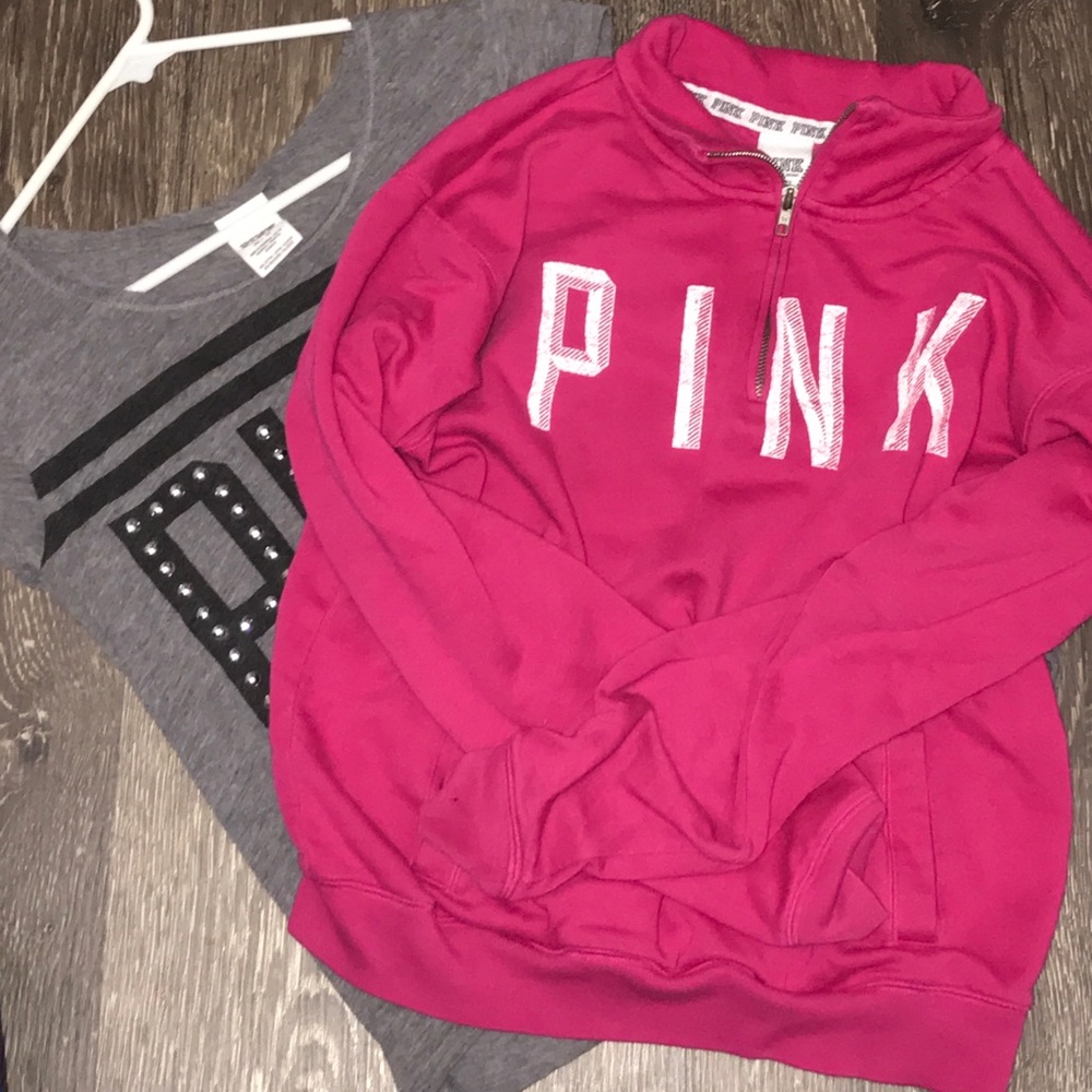 TWO pink vs shirt and 1/4 zipped jacket