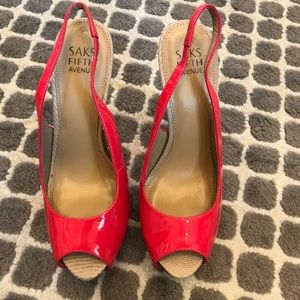 Saks Fifth Avenue lipstick red peep toe heels