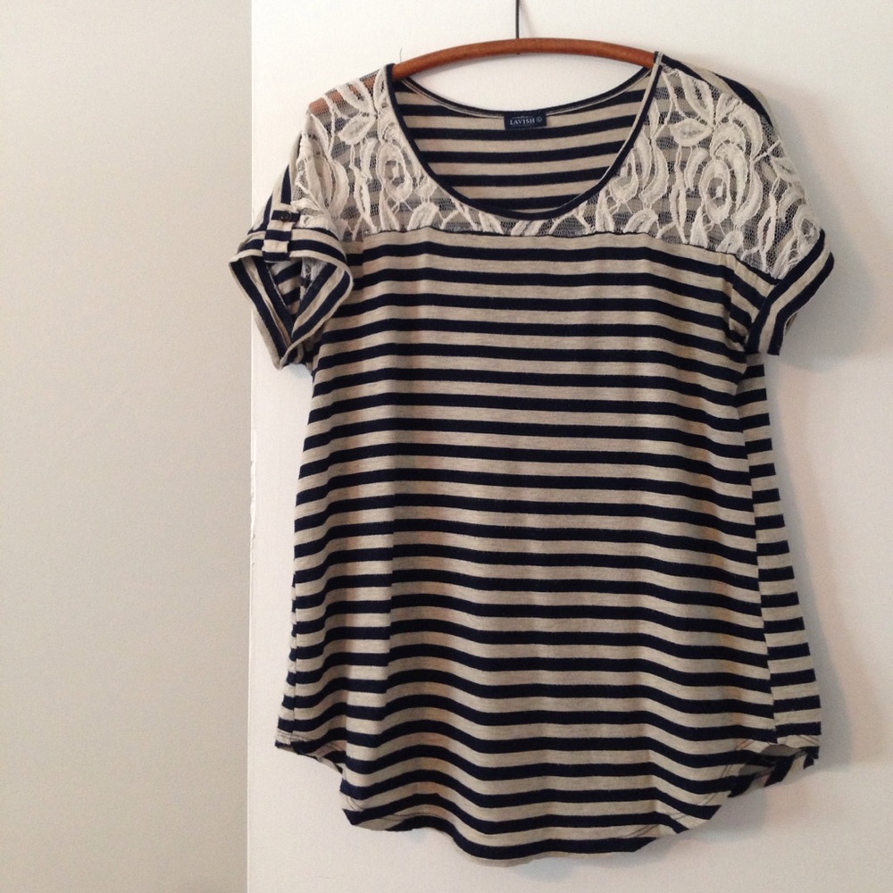 Striped shirt with lace inset