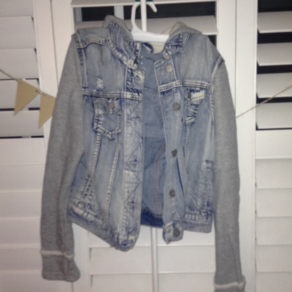 Denim Jacket With Grey Sleeves