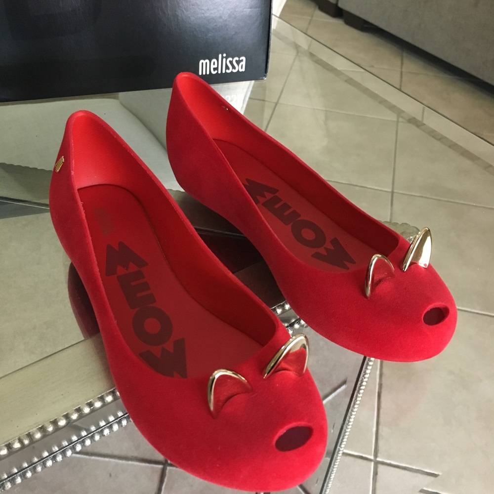 Melissa Red Ultracat Flats Cat Slip Ons