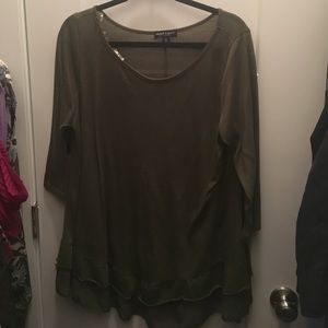 Olive green ruffled bottom shirt
