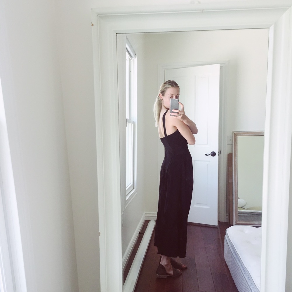Petite Vintage Black Maxi Dress with Thick Straps
