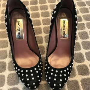 Luxury Rebel black suede heels with pearls