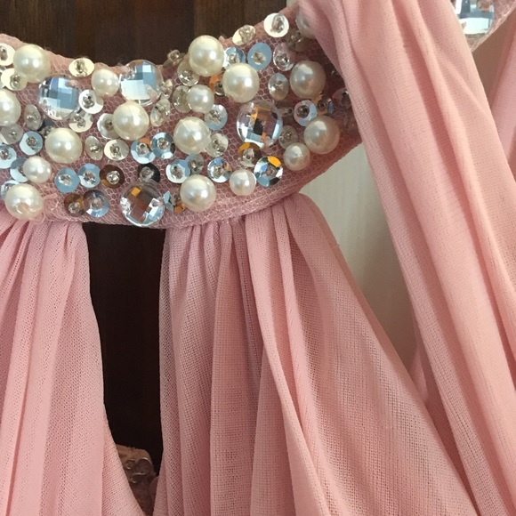 BEAUTIFUL Blush Pink Gown with Rhinestones/ Pearls - Picture 4 of 5