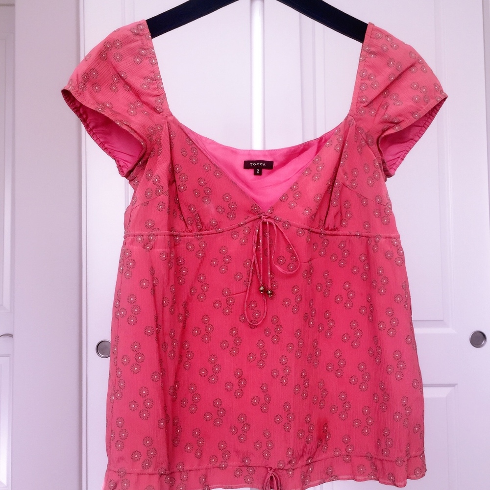 Auth. Tocca Pink Floral Women Top Small 100% Silk