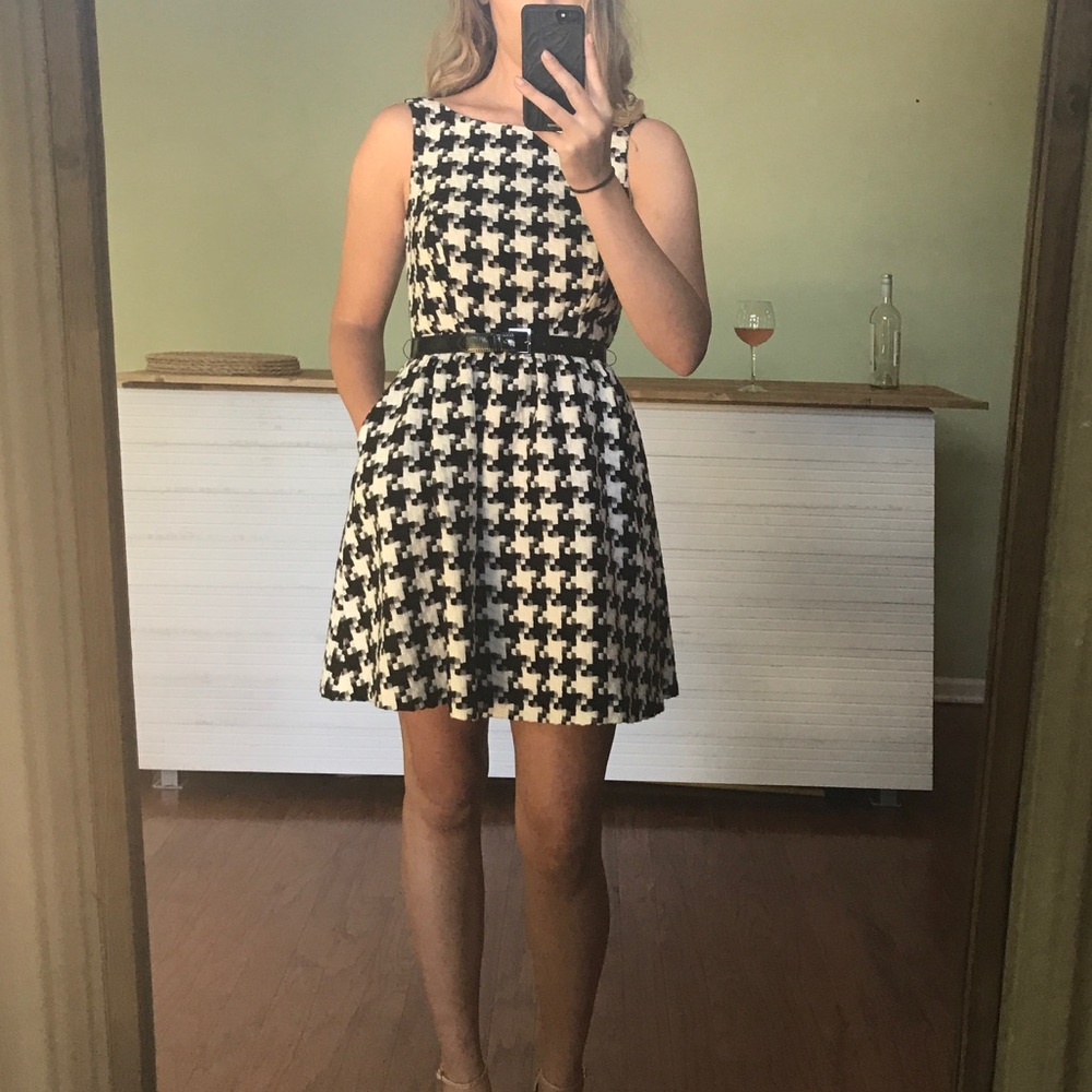 Houndstooth Belted Dress