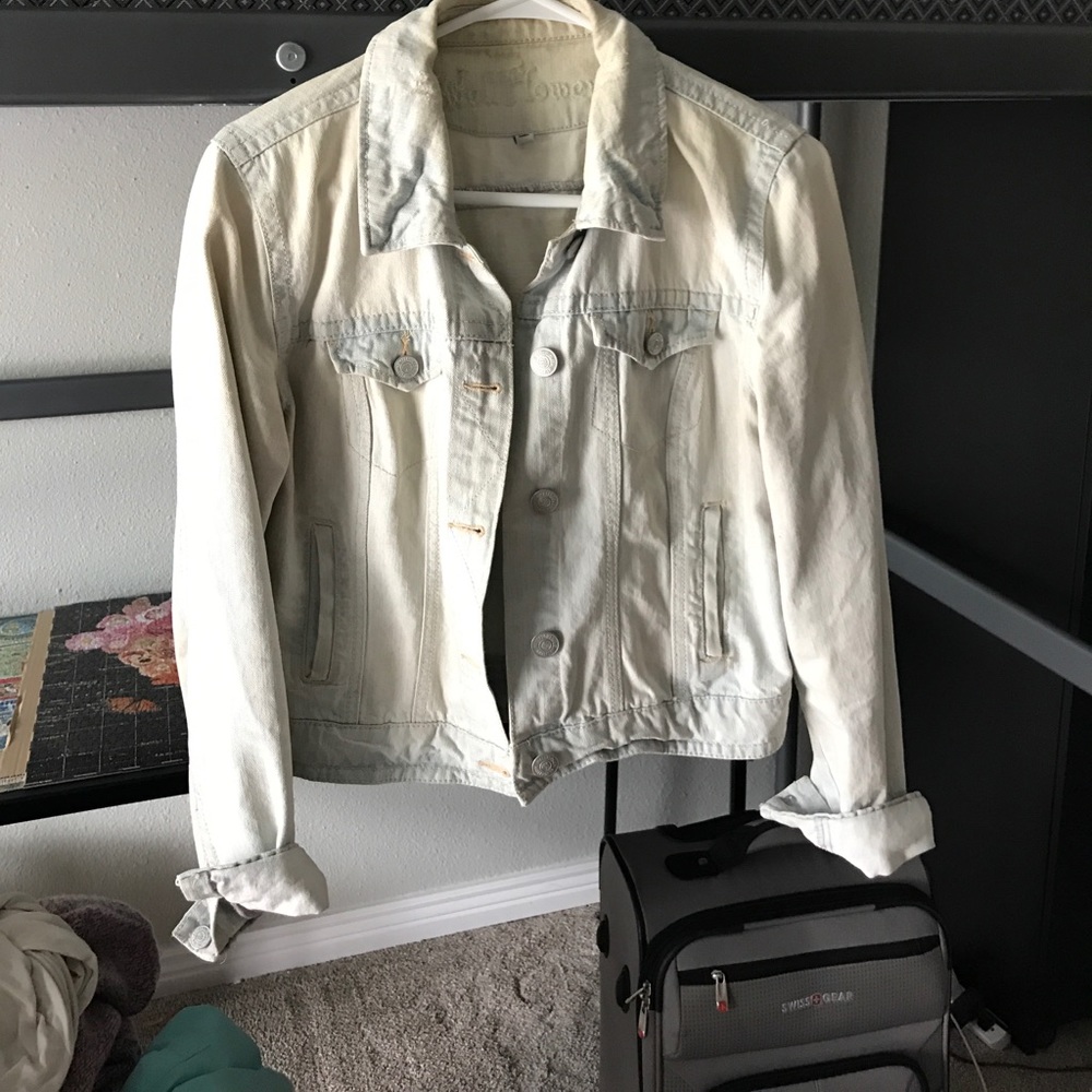 Distressed crop jean jacket