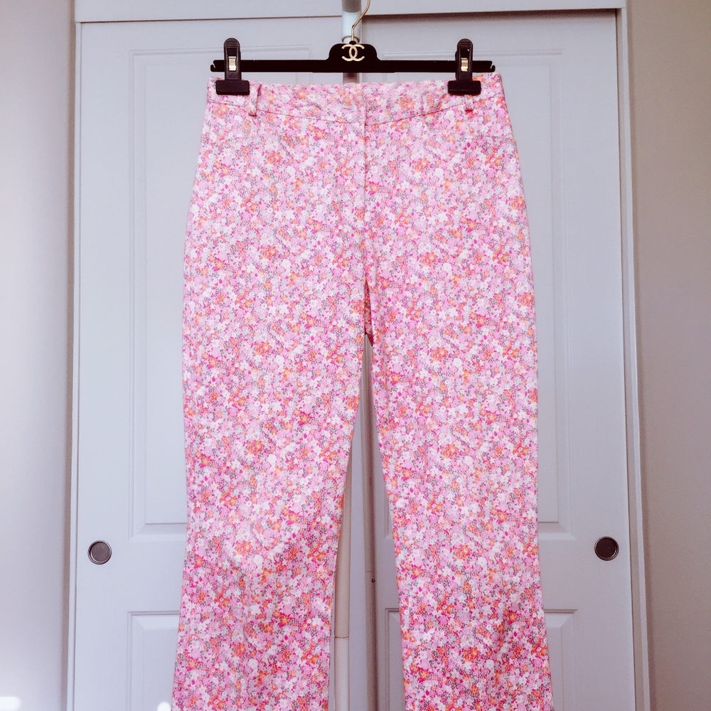Oscar de la Renta Cotton Silk Cropped Pink Pants