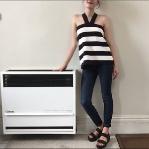 Ann Taylor navy and white striped tank