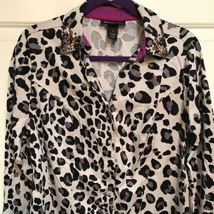 Leopard print shirt with rhinestone detailing!