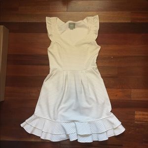 Anthropologie white and navy ruffled dress