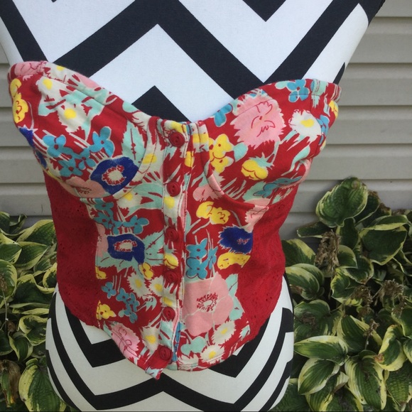New Kimchi Blue Floral Print Button Front Bustier - Picture 3 of 8