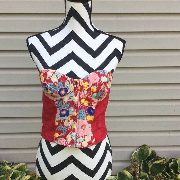 New Kimchi Blue Floral Print Button Front Bustier - Picture 6 of 8