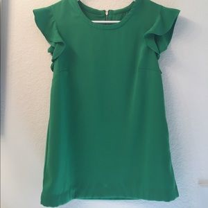 Green ruffled sleeve jcrew top