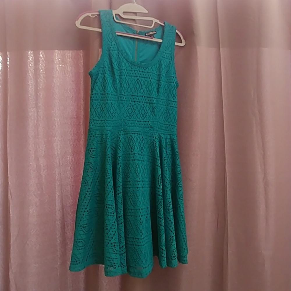 Express bright teal skater dress