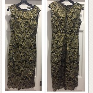 Ny&co Sleeveless Gold/Black lace midi dress sz 2