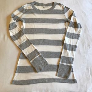 Gap long sleeve gray and white striped tee XS