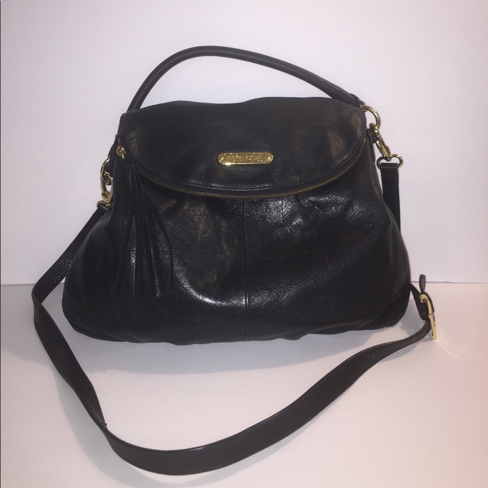 Black leather double handle purse