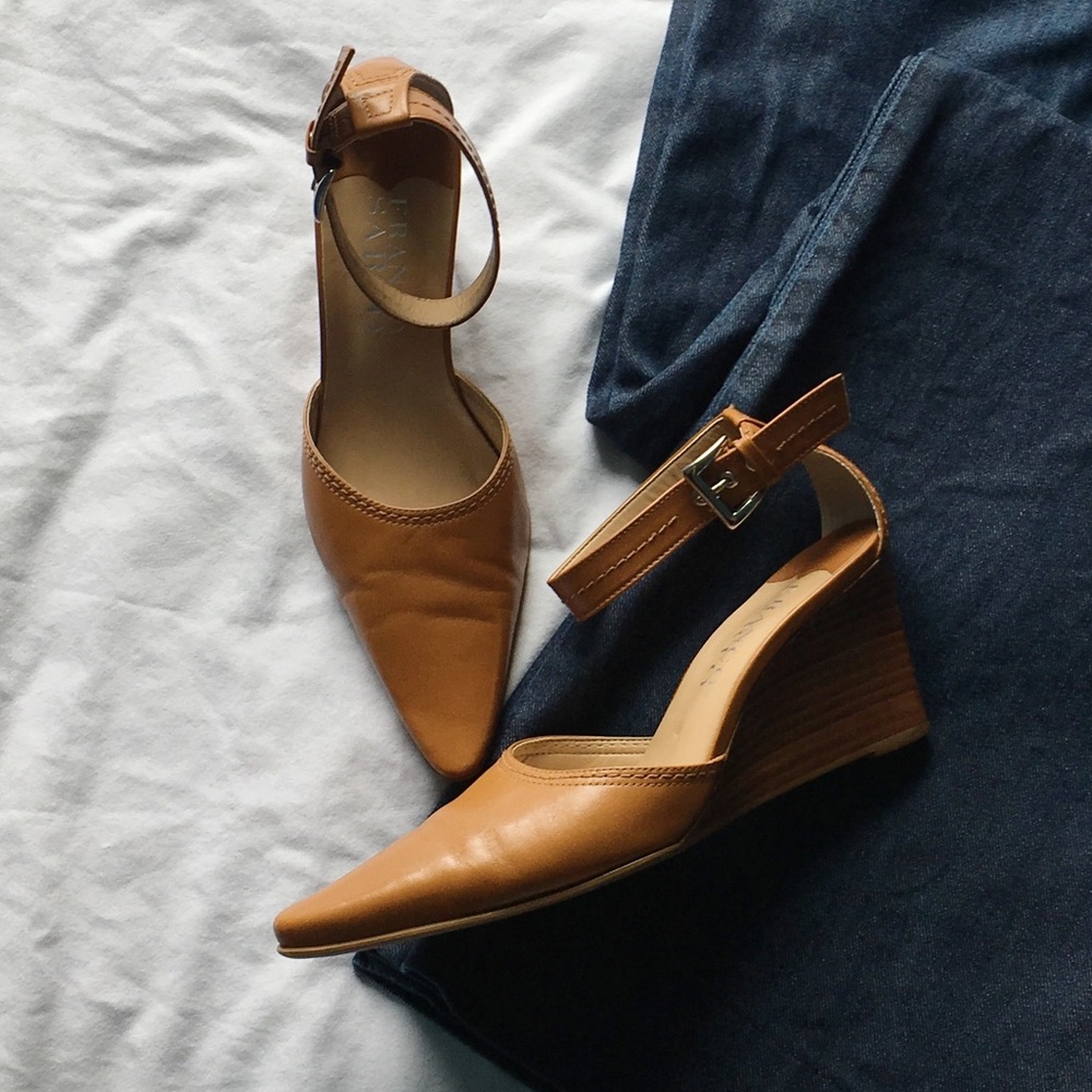 Franco Sarto Stacked Wedge Ankle Strap Shoes