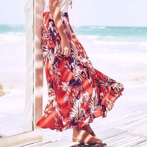 Anthropologie HD Tropical Print Silk Maxi Skirt