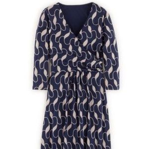 Boden Elena Fixed Wrap Dress - Navy Geo Leaf Print