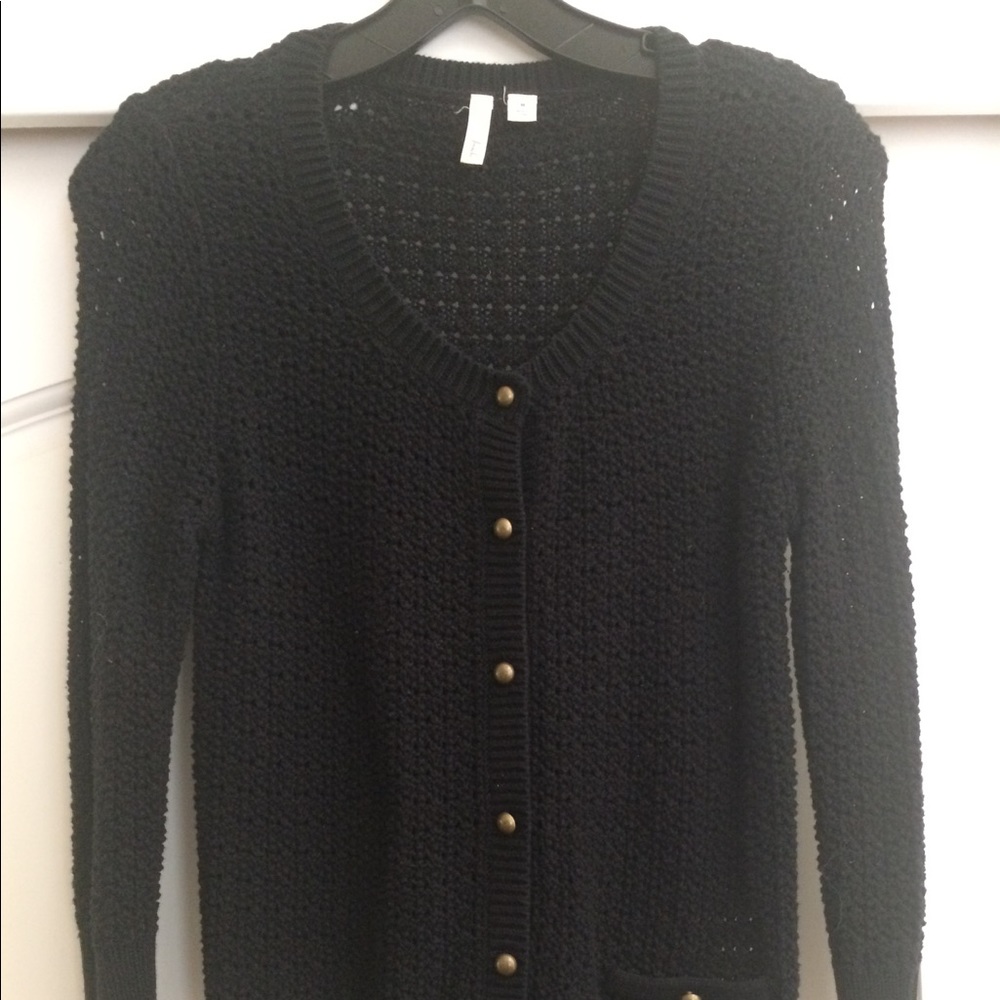 Black crocheted 3/4 length sleeve sweater