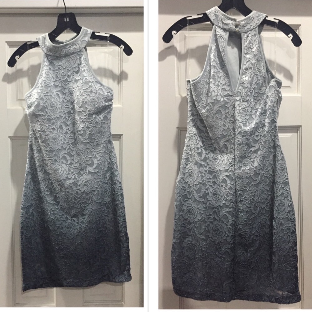 Blue-Grey Ombré lace mini cocktail dress sz M