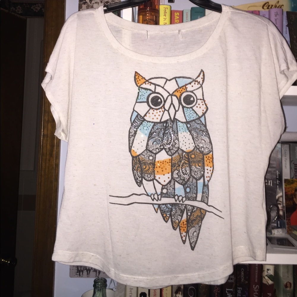 Owl Shirt, orange and turquoise.