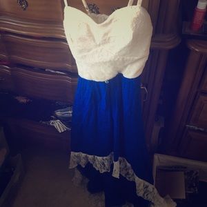 White and Blue High Low Dress