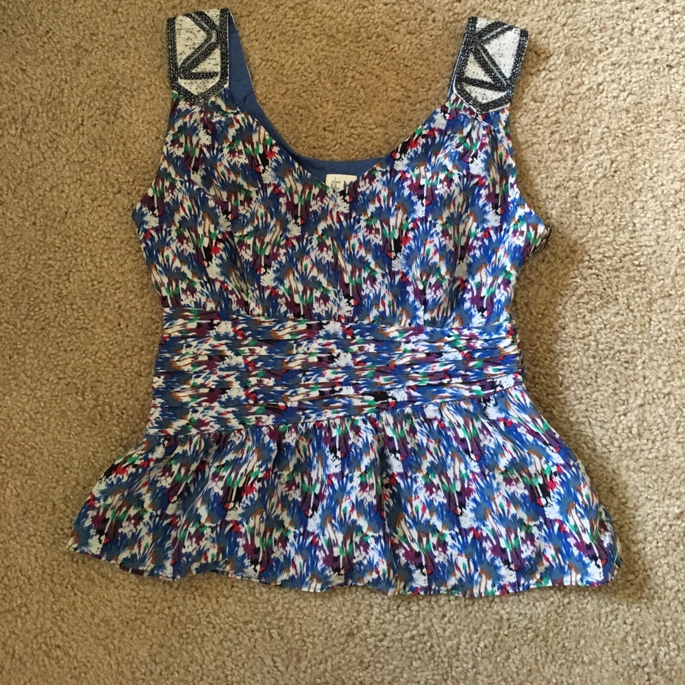 Anthropologie Beaded Silk Top