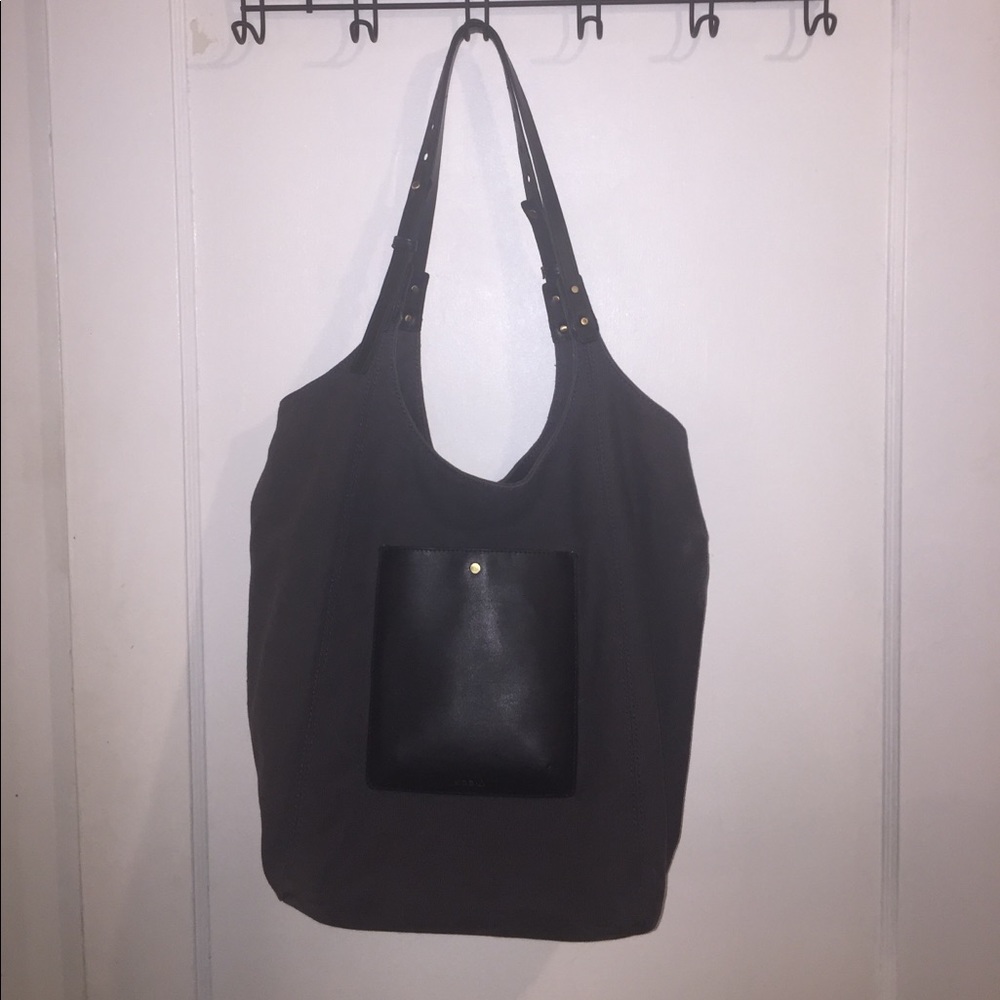 Black canvas and leather tote