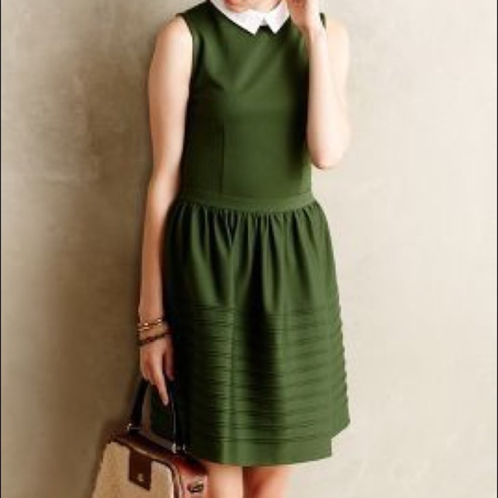 Anthropologie Lili Wang olive green collared dress