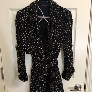 ZARA Blossom Print Navy Trench Coat, Tie Waist