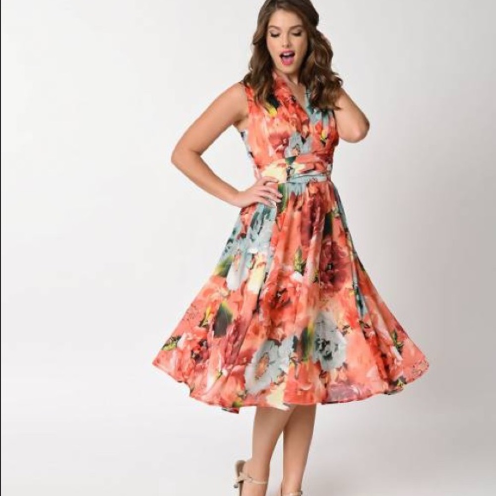 NWT Unique Vintage 1950s Chiffon Swing Dress Small