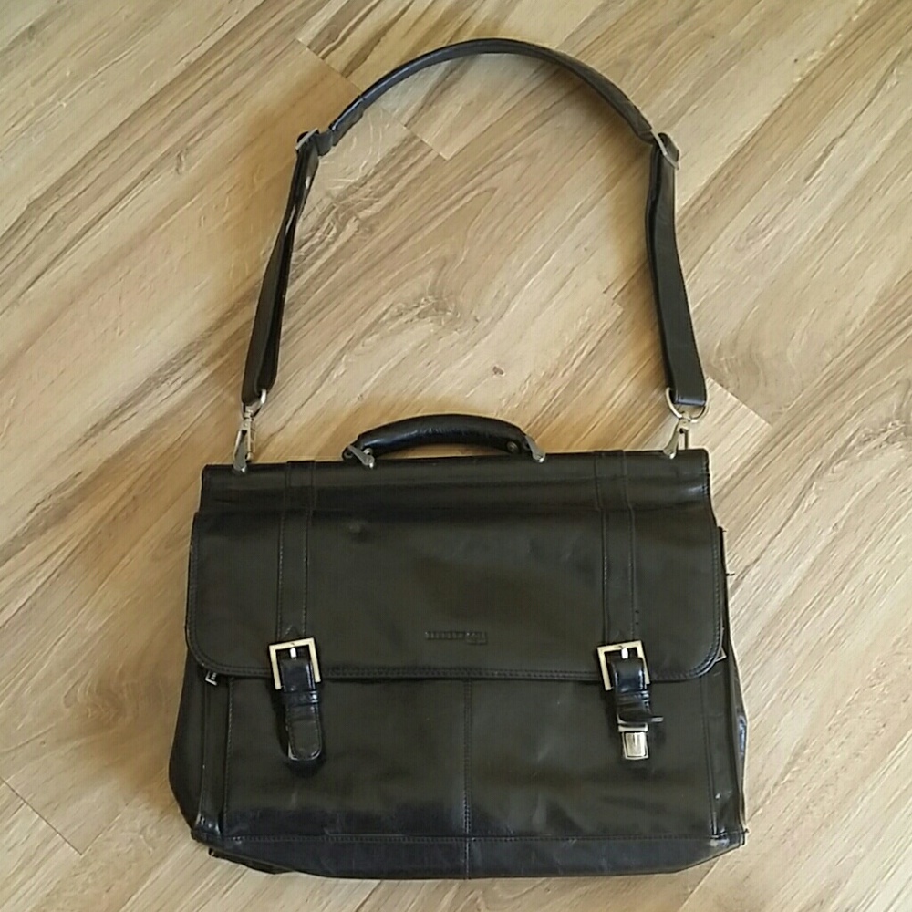 Leather brief case laptop bag