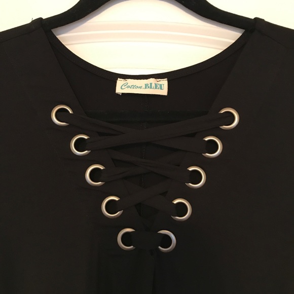 Black Lace Up Tshirt Dress - Picture 4 of 5