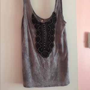 Free People Beaded Grey Tank