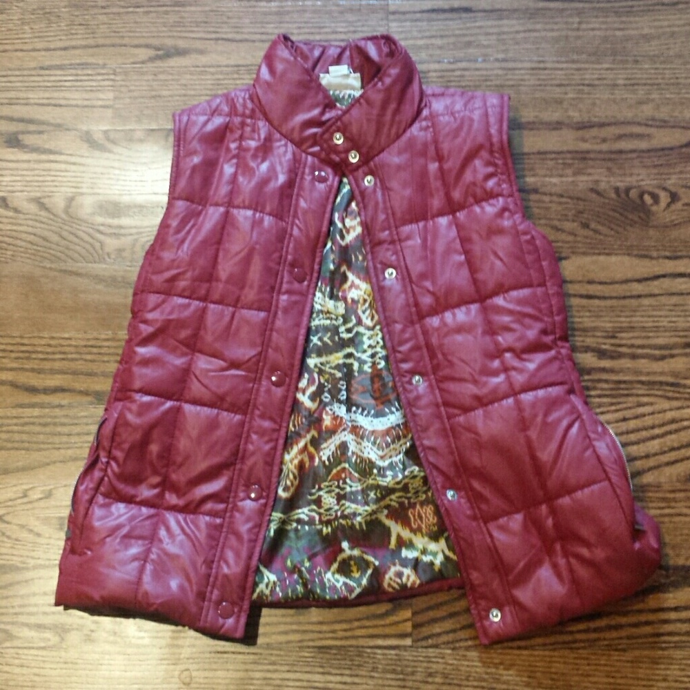 Burgundy puffer vest with Aztec lining for fall!