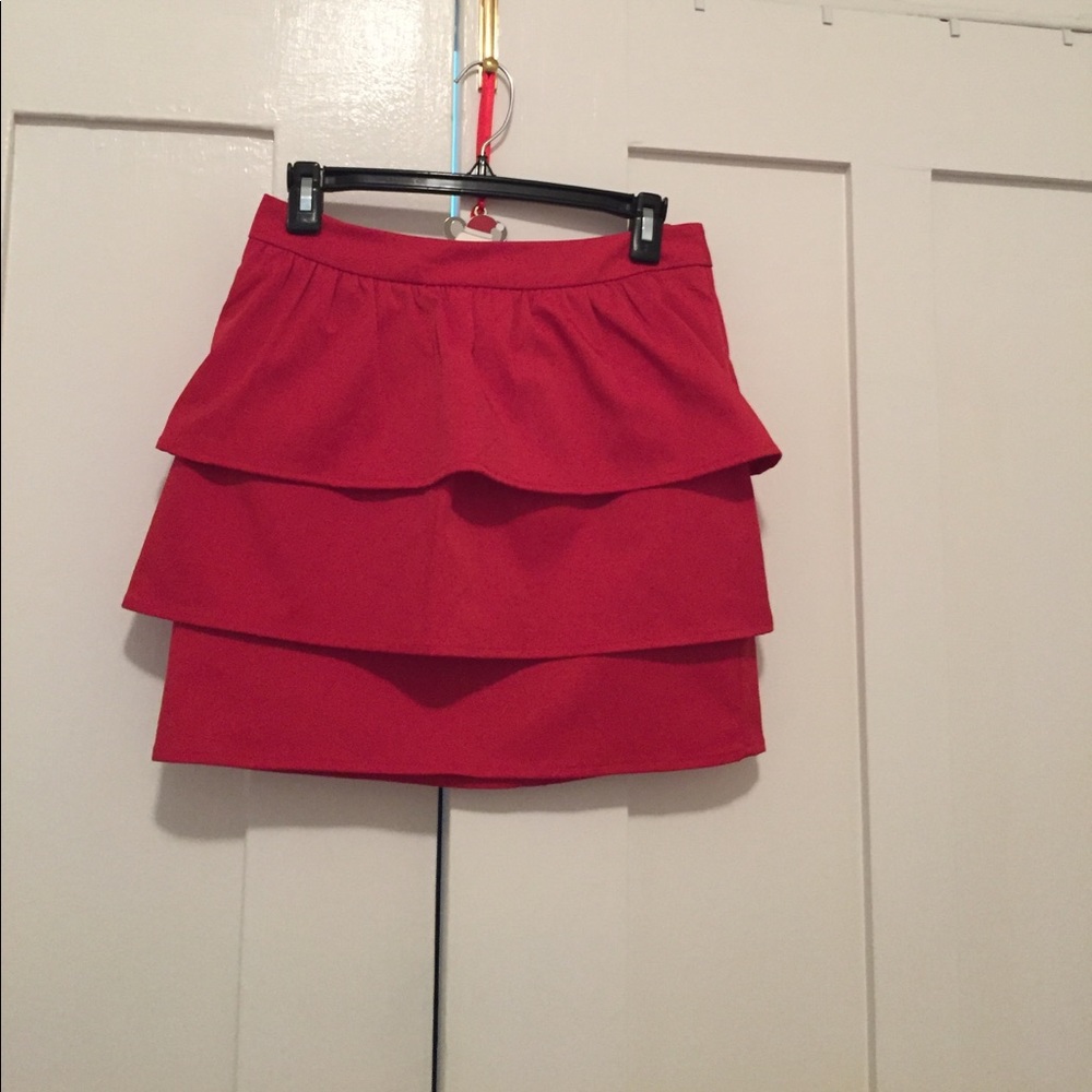 Red ruffled mini skirt