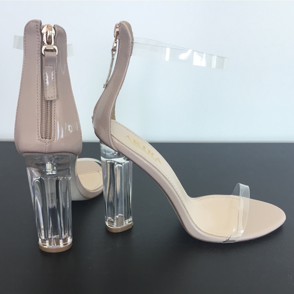 New AKIRA Clear Nude Sandal Heels