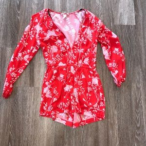 Red and White patterned romper