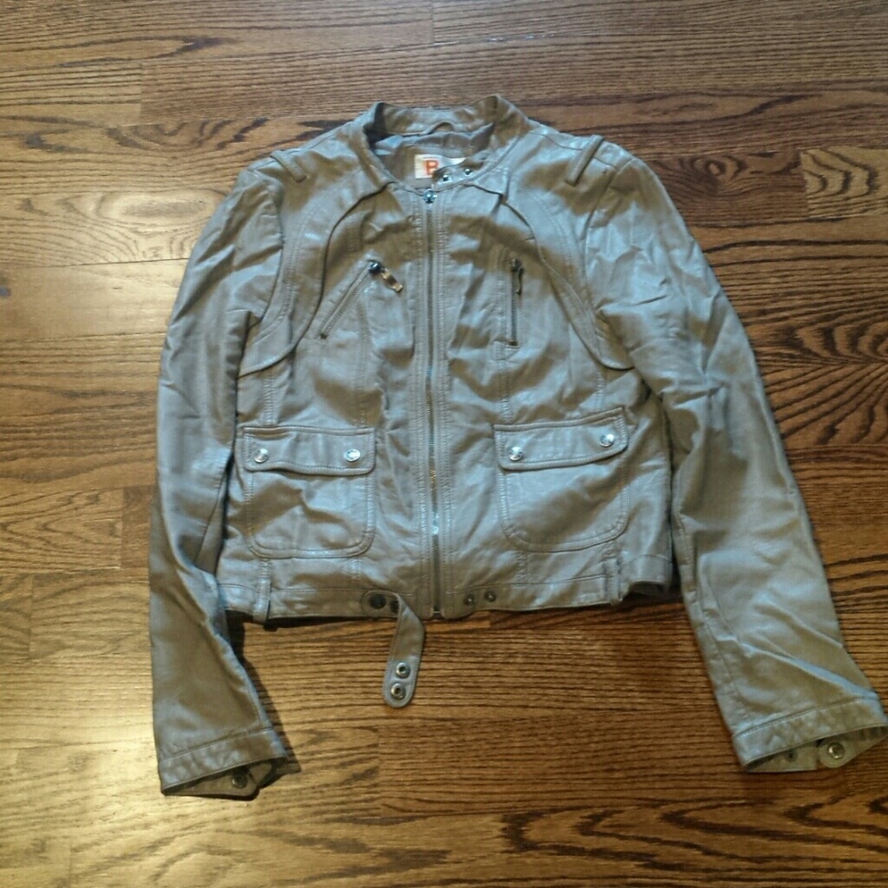 Gray moto leather fall jacket
